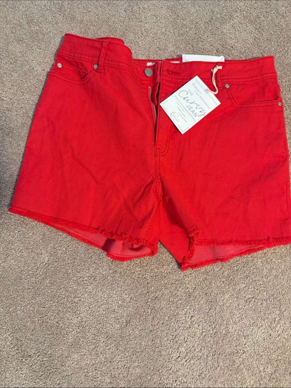 Cato Bright Red Denim Frayed Hem Shorts